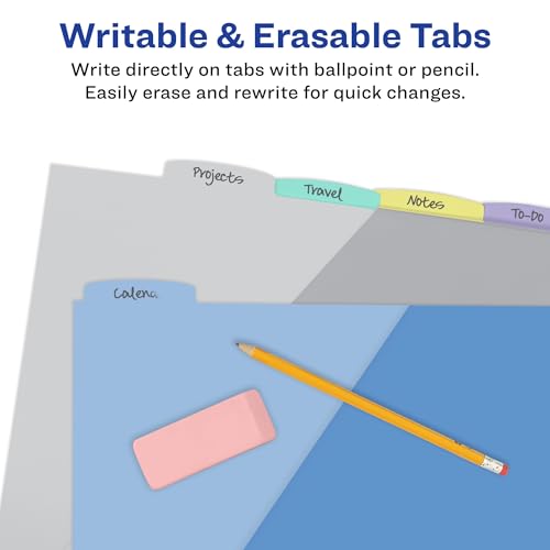Avery Write & Erase Pocket Plastic Dividers for 3 Ring Binders, 5 Tab Set, Works with Sheet Protectors, Multicolor, 1 Set (16176) - Image 5