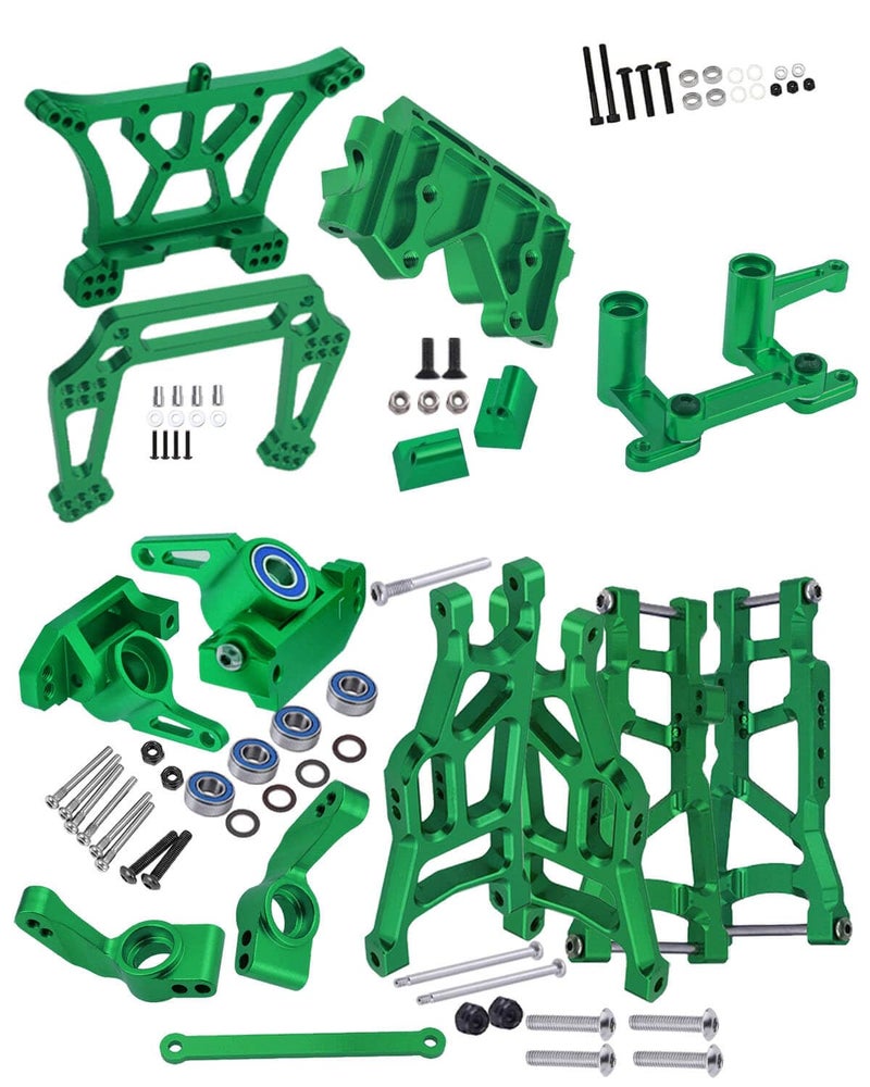 Generic RCMYou Upgrades Part for 1/10 Traxxas Slash 2WD,Alloy Front Rear Suspension Arm,Caster Block,Steering Blocks,Rear Stub Axle Carriers,Steering Block,Shock Tower,Front Bulkhead Upgrades Set,Green  - Image 1