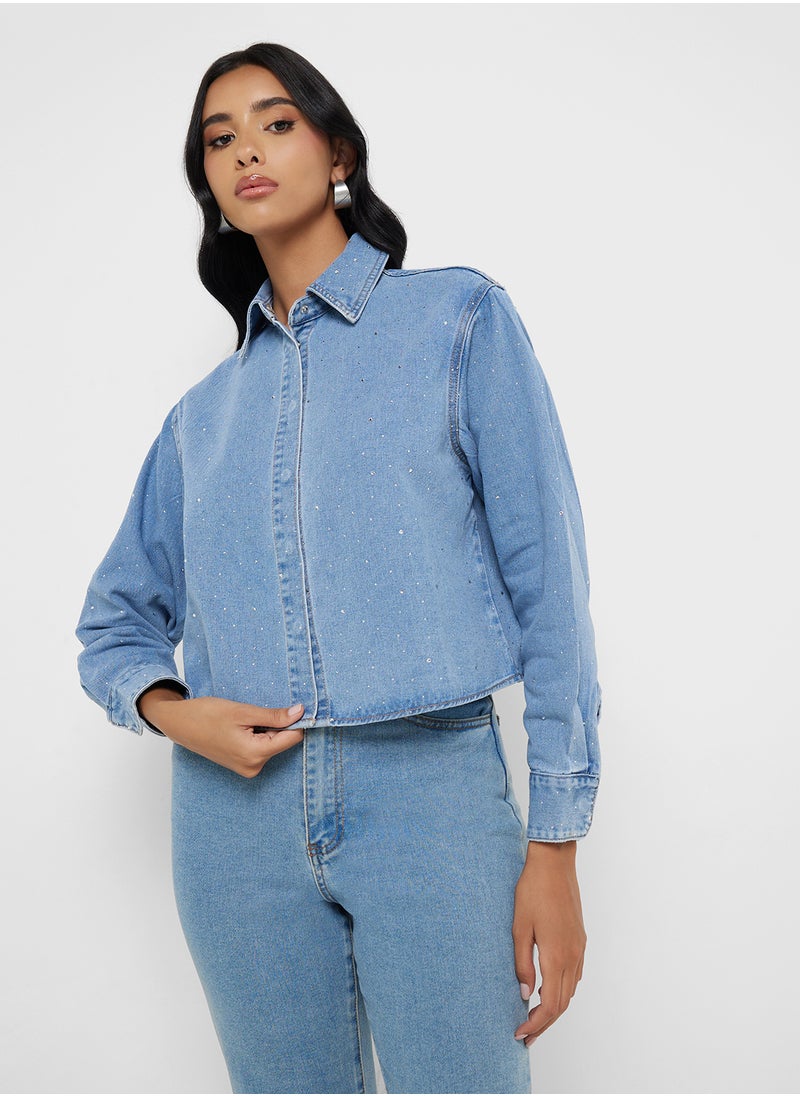 ONLY ONLy  L/S RHINEST DNM SHIRT  - Image 1