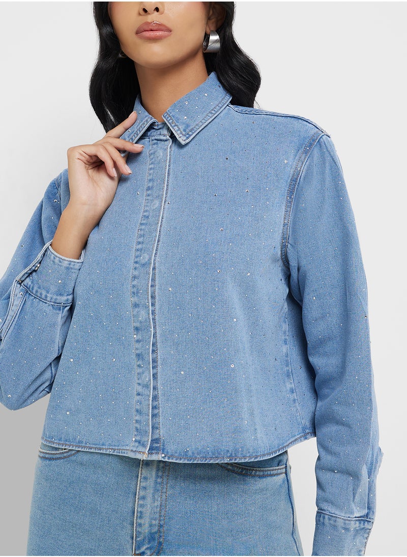 ONLY ONLy  L/S RHINEST DNM SHIRT  - Image 3