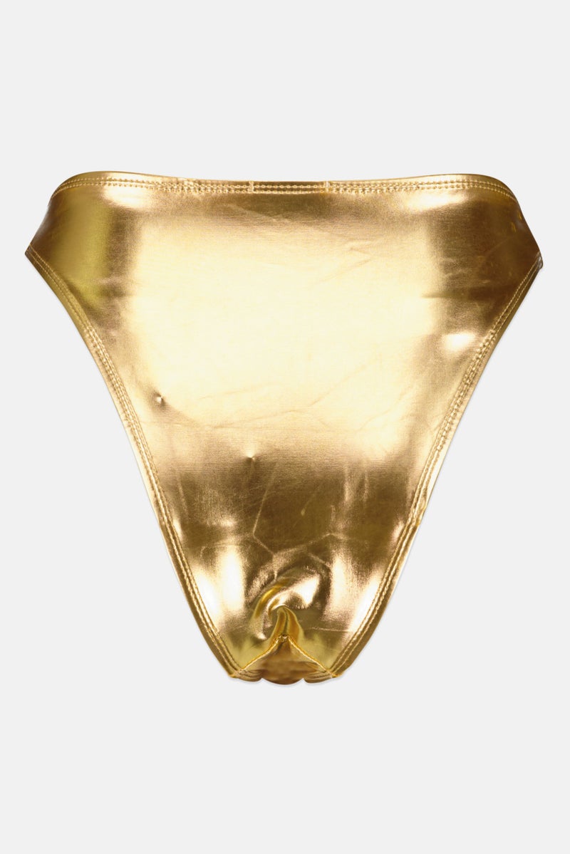 PUBLIC DESIRE Women High Leg Metallic Bikini Bottom, Gold - Image 2