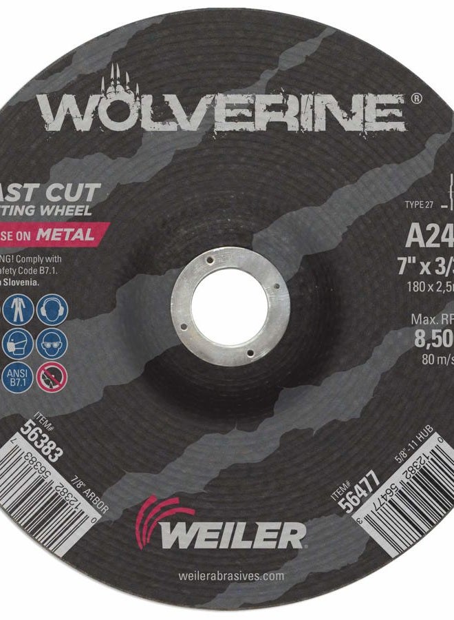 WEILER 56383 7" x 3/32" Wolverine Type 27 Cutting Wheel, A24R, 7/8" A.H. (Pack of 25) - Image 1