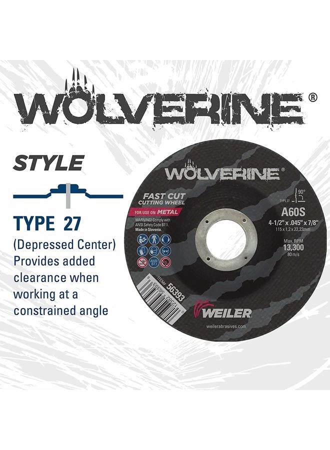 WEILER 56383 7" x 3/32" Wolverine Type 27 Cutting Wheel, A24R, 7/8" A.H. (Pack of 25) - Image 5