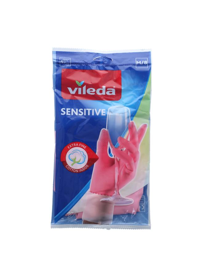 Vileda Waterproof and Disposable Extra-Fine Sensitive Latex Gloves Pink Medium VG02 - Image 1