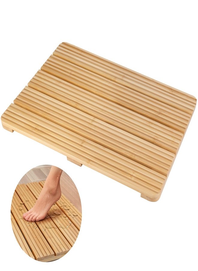 Atsuwell Bamboo Bath Mat for Bathroom Floor, Non-Slip Bamboo Shower Mat with Wave Texture and Wide Base Pads, Natural Bathroom Floor Mat for Indoor & Outdoor Use, Fits Standard Showers, 19.7" x 14.2" - Image 1