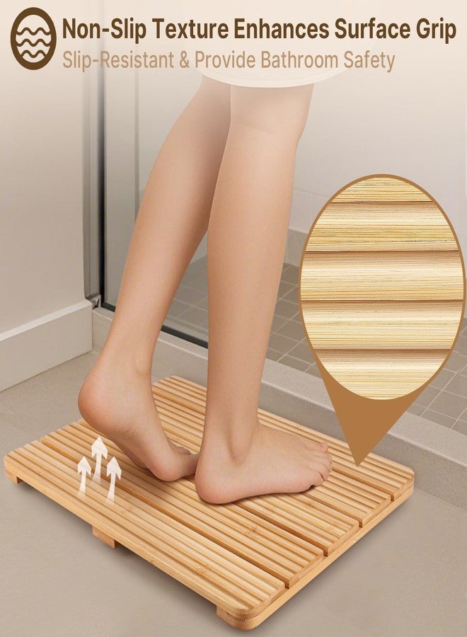 Atsuwell Bamboo Bath Mat for Bathroom Floor, Non-Slip Bamboo Shower Mat with Wave Texture and Wide Base Pads, Natural Bathroom Floor Mat for Indoor & Outdoor Use, Fits Standard Showers, 19.7" x 14.2" - Image 2