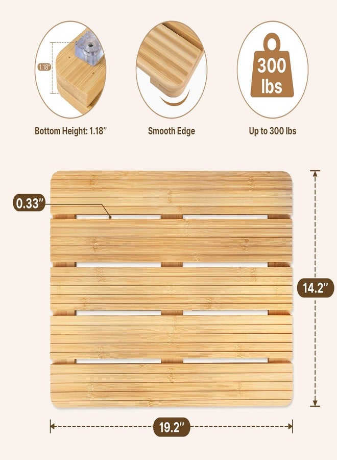Atsuwell Bamboo Bath Mat for Bathroom Floor, Non-Slip Bamboo Shower Mat with Wave Texture and Wide Base Pads, Natural Bathroom Floor Mat for Indoor & Outdoor Use, Fits Standard Showers, 19.7" x 14.2" - Image 5