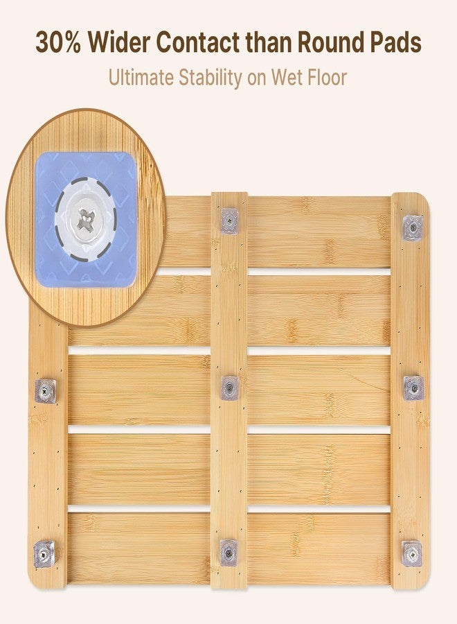 Atsuwell Bamboo Bath Mat for Bathroom Floor, Non-Slip Bamboo Shower Mat with Wave Texture and Wide Base Pads, Natural Bathroom Floor Mat for Indoor & Outdoor Use, Fits Standard Showers, 19.7" x 14.2" - Image 3