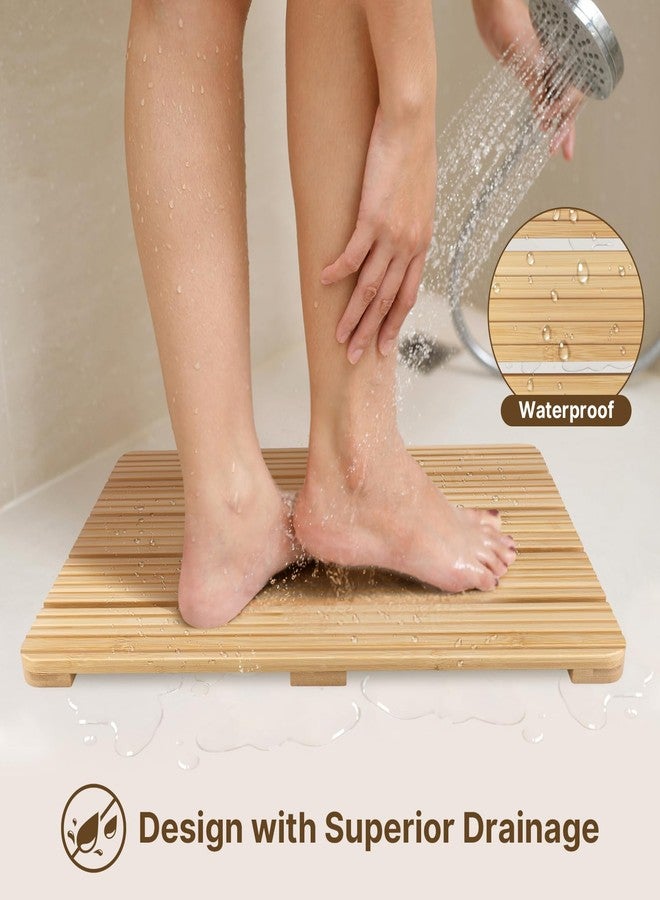 Atsuwell Bamboo Bath Mat for Bathroom Floor, Non-Slip Bamboo Shower Mat with Wave Texture and Wide Base Pads, Natural Bathroom Floor Mat for Indoor & Outdoor Use, Fits Standard Showers, 19.7" x 14.2" - Image 4