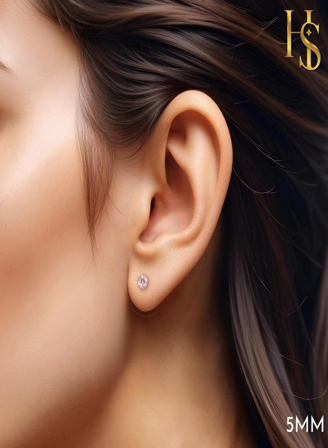 HIGHSPARK 925 Silver Solitaire Stud Earrings | 92.5 Sterling Silver & Round Brilliant Cubic Zirconia Tops for Men Women | Silver 5mm - Image 4