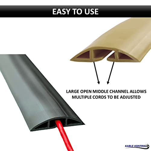 Kable Kontrol Floor Cord Cover kit - 6 Feet Long Black Plastic Cable Protector, Hides Cords and Conceals Wires, for Extension Cord Cable Management, Channel Size 0.75” W x 0.43” H - Image 4