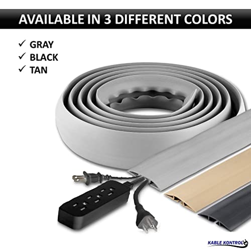 Kable Kontrol Floor Cord Cover kit - 6 Feet Long Black Plastic Cable Protector, Hides Cords and Conceals Wires, for Extension Cord Cable Management, Channel Size 0.75” W x 0.43” H - Image 2
