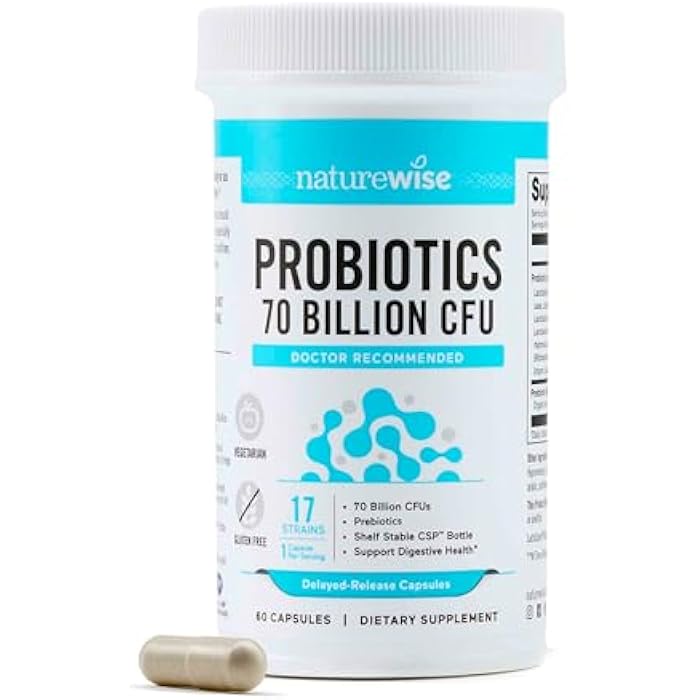 NatureWise Probiotics 70 Billion CFU - 17 Strains + Organic Prebiotics - Immune, Digestive & Gut Health Support for Women & Men - Vegetarian, Gluten-Free, Non-GMO - 60 Capsules[2-Month Supply] - Image 1