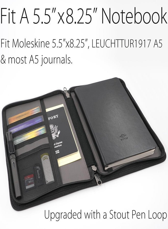 diodrio A5 Zipper Journal Notebook Cover with YKK Zipper for 5.5 x 8.25 Moleskine Cahier A5 LEUCHTTURM Planners Sketchbook, Pen Loop, Water Resistant, Refillable, Cover Pockets, Black - Image 3
