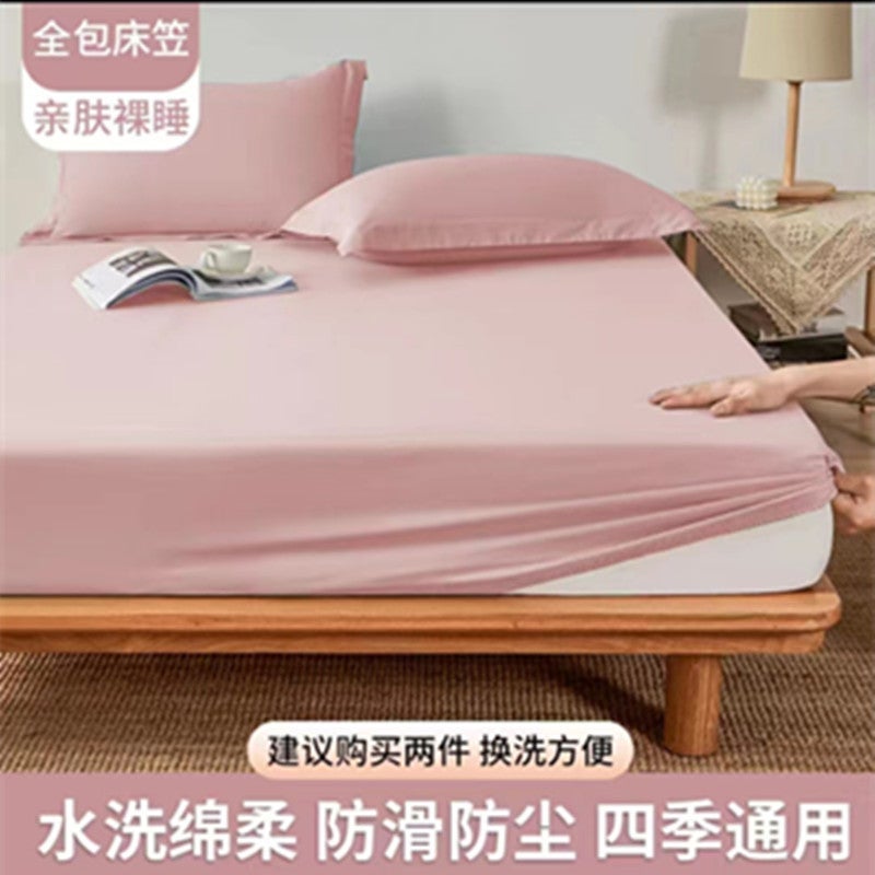 Bed Sheet Single-Piece Fitted Sheet All-Inclusive Bedspread Mattress Protective Cover Washed Cotton Summer Maternal And Child Washed Cotton Fitted Sheet Three-Piece Set - Image 1