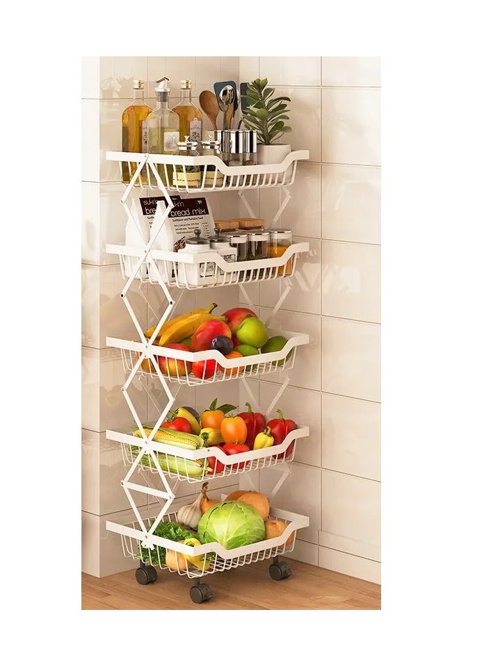 منزل منظم عربة تخزين مع سلال شبكية جيدة التهوية 5 طبقات عربة دوارة بعجلات يمكن استخدامها كعربة مطبخ وسلة فواكه ومنظم غسيل منظم الحمام - Image 1