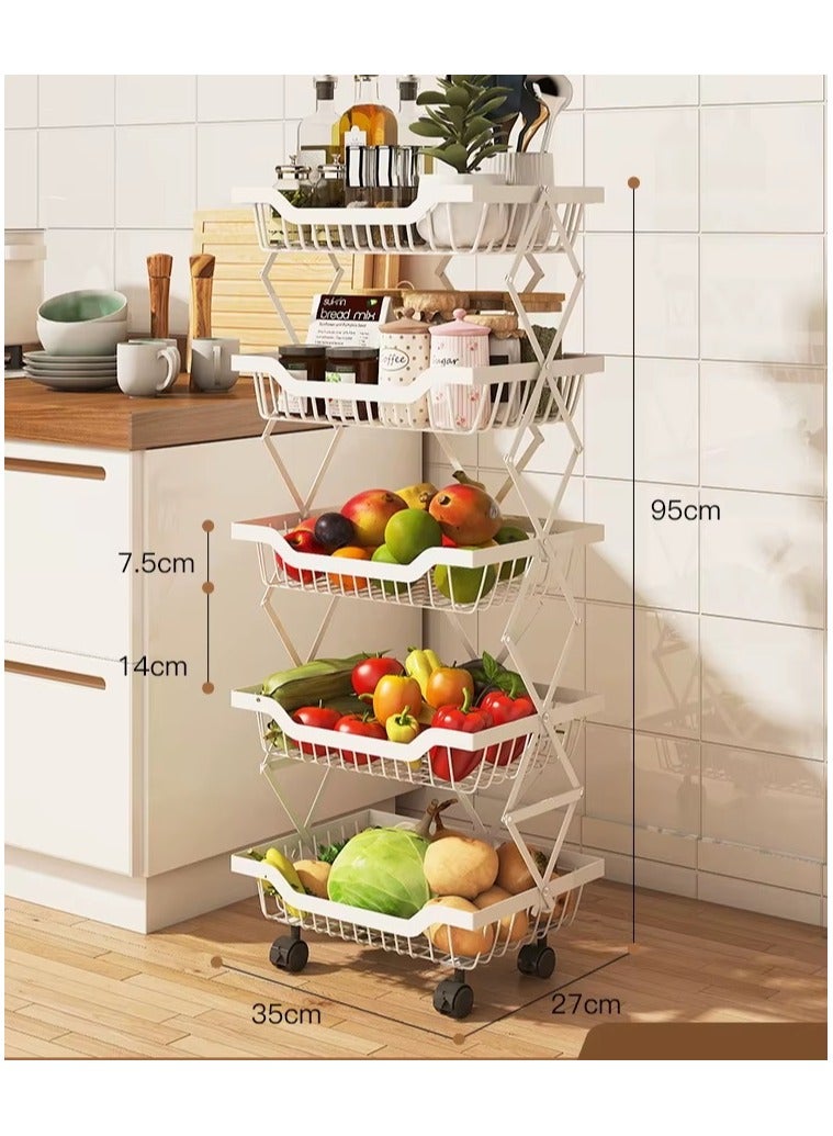 منزل منظم عربة تخزين مع سلال شبكية جيدة التهوية 5 طبقات عربة دوارة بعجلات يمكن استخدامها كعربة مطبخ وسلة فواكه ومنظم غسيل منظم الحمام - Image 5