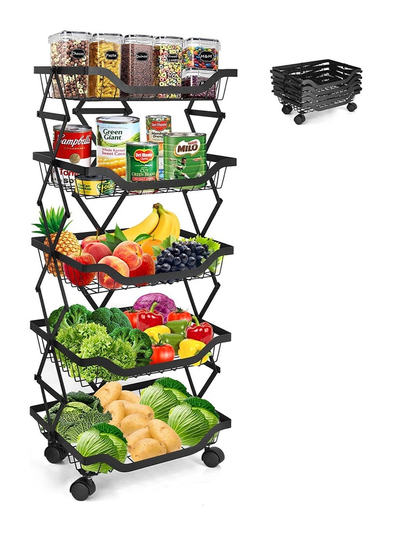 منزل منظم عربة تخزين مع سلال شبكية جيدة التهوية 5 طبقات عربة دوارة بعجلات يمكن استخدامها كعربة مطبخ وسلة فواكه ومنظم غسيل منظم الحمام - Image 2