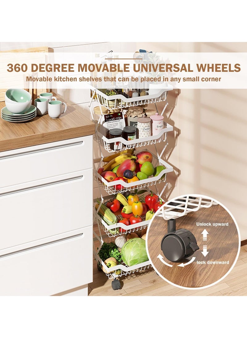 منزل منظم عربة تخزين مع سلال شبكية جيدة التهوية 5 طبقات عربة دوارة بعجلات يمكن استخدامها كعربة مطبخ وسلة فواكه ومنظم غسيل منظم الحمام - Image 4