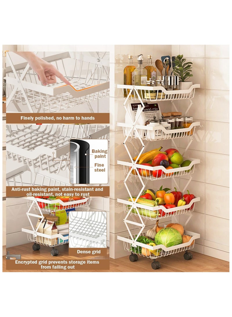 منزل منظم عربة تخزين مع سلال شبكية جيدة التهوية 5 طبقات عربة دوارة بعجلات يمكن استخدامها كعربة مطبخ وسلة فواكه ومنظم غسيل منظم الحمام - Image 3