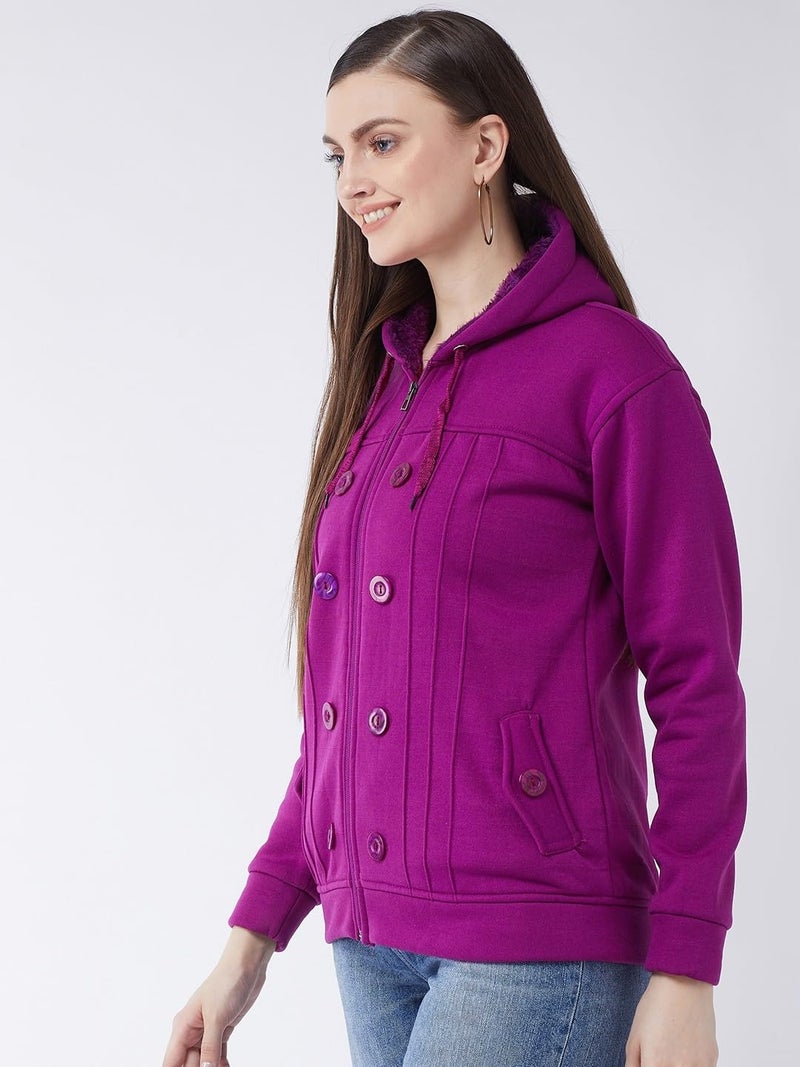Pivl Women Solid Jacket For Winter-PURPLE-M - Image 5
