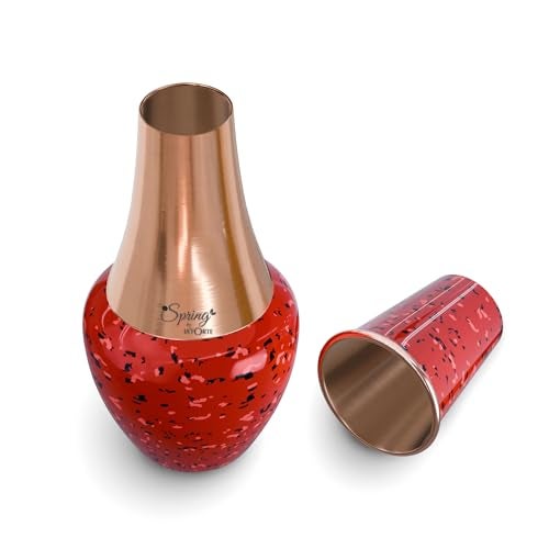 LA'VITE LA' Vite Pure Copper Coated Hammered Design Pitcher and Bedside Carafe, Lid can be Used as Glass for Drinking (1.4 LTR) Venus Jar Red… - Image 4