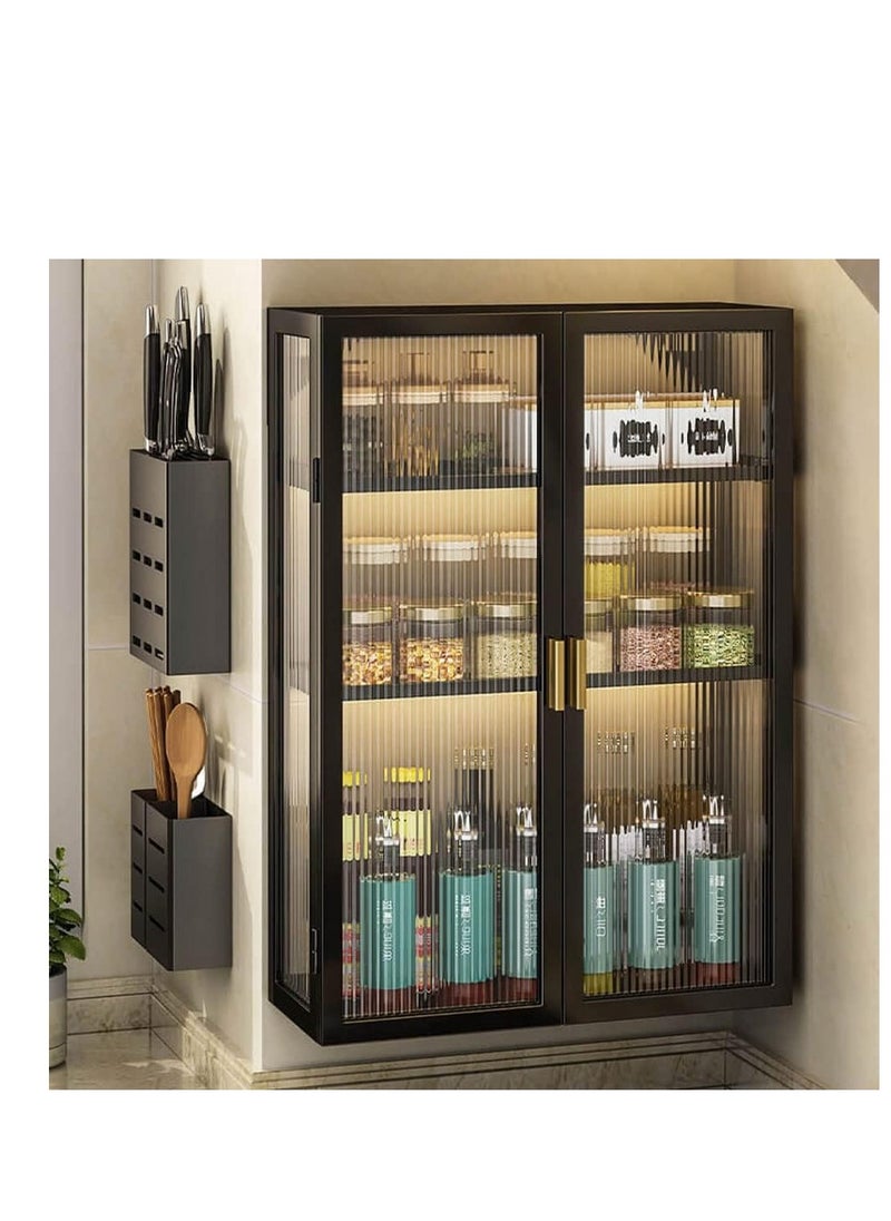 Generic Clear Door Bathroom Shelf Hanging Cabinet with Carbon Steel Frame Wall Mounted Storage Cupboard Shelf Over Toilet Dresser Waterproof Rack Large Capacity Cabinet for Kitchen Medicine (40CM-3Tier-2Door)  - Image 1