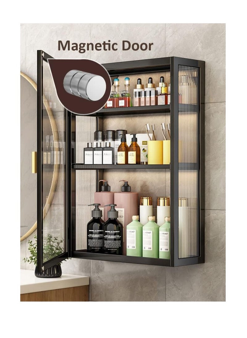 Generic Clear Door Bathroom Shelf Hanging Cabinet with Carbon Steel Frame Wall Mounted Storage Cupboard Shelf Over Toilet Dresser Waterproof Rack Large Capacity Cabinet for Kitchen Medicine (40CM-3Tier-2Door)  - Image 4