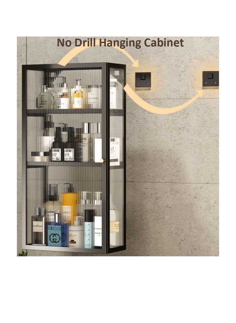 Generic Clear Door Bathroom Shelf Hanging Cabinet with Carbon Steel Frame Wall Mounted Storage Cupboard Shelf Over Toilet Dresser Waterproof Rack Large Capacity Cabinet for Kitchen Medicine (40CM-3Tier-2Door)  - Image 5