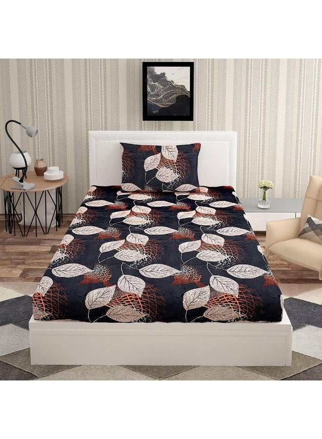 Urban Magic URBAN MAGIC Floral Leaves Printed Brown Single Bedsheet with 1 Pillow Cover  - Image 3