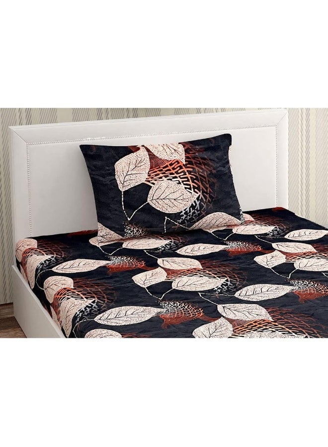 Urban Magic URBAN MAGIC Floral Leaves Printed Brown Single Bedsheet with 1 Pillow Cover  - Image 4