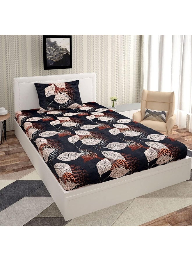 Urban Magic URBAN MAGIC Floral Leaves Printed Brown Single Bedsheet with 1 Pillow Cover  - Image 1