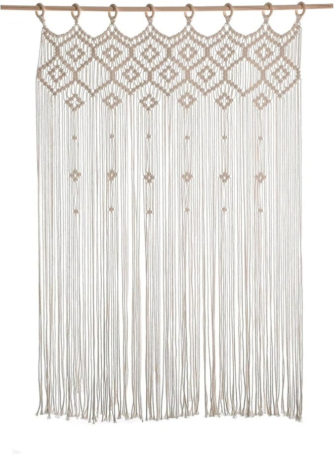Antikiano Macrame Net Curtains, Bistro Curtain, Country House Style, Cotton, Cream, Boho Door Curtain, Kitchen Curtain, Short Curtains, Window Curtains, Kitchen, Modern, 1 Piece, W 100 x H 105 cm  - Image 1