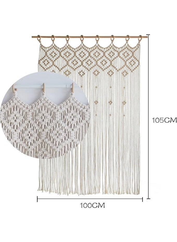 Antikiano Macrame Net Curtains, Bistro Curtain, Country House Style, Cotton, Cream, Boho Door Curtain, Kitchen Curtain, Short Curtains, Window Curtains, Kitchen, Modern, 1 Piece, W 100 x H 105 cm  - Image 2