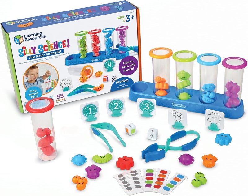 Learning Resources Silly Science Fine Motor Sorting Set, STEM Toys for Kids, Educational Toy, Preschool Fine Motor Skills, PreK Manipulatives, 55 Pieces, Age 3+ - Image 1