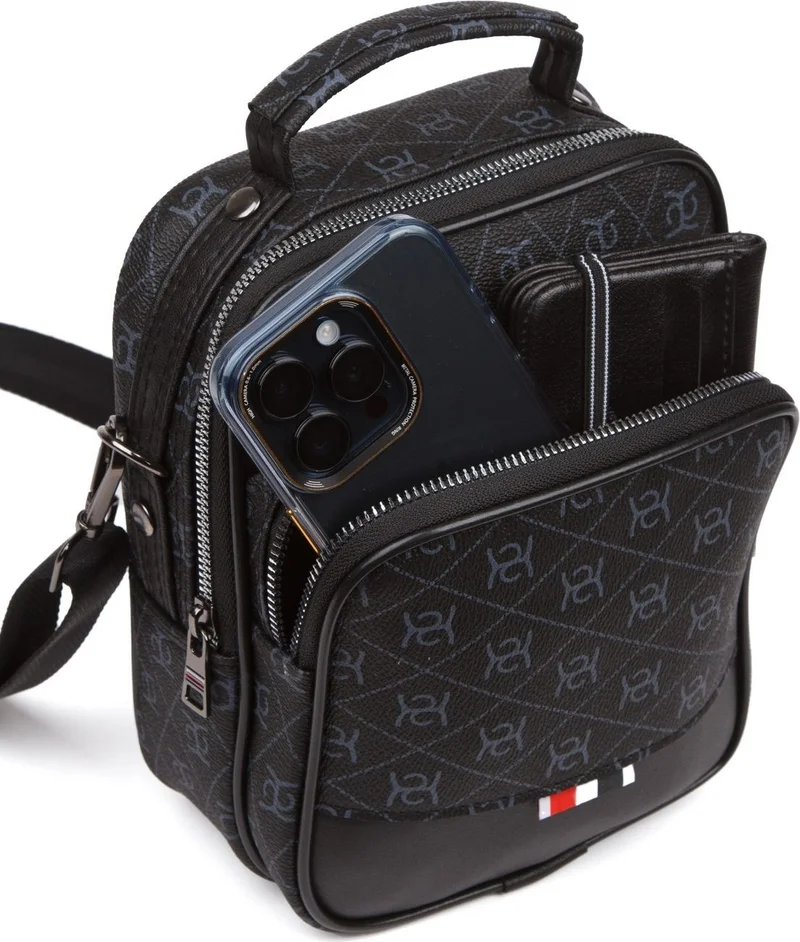 Adelina Bags Men's Black Patterned Hand and Shoulder Bag