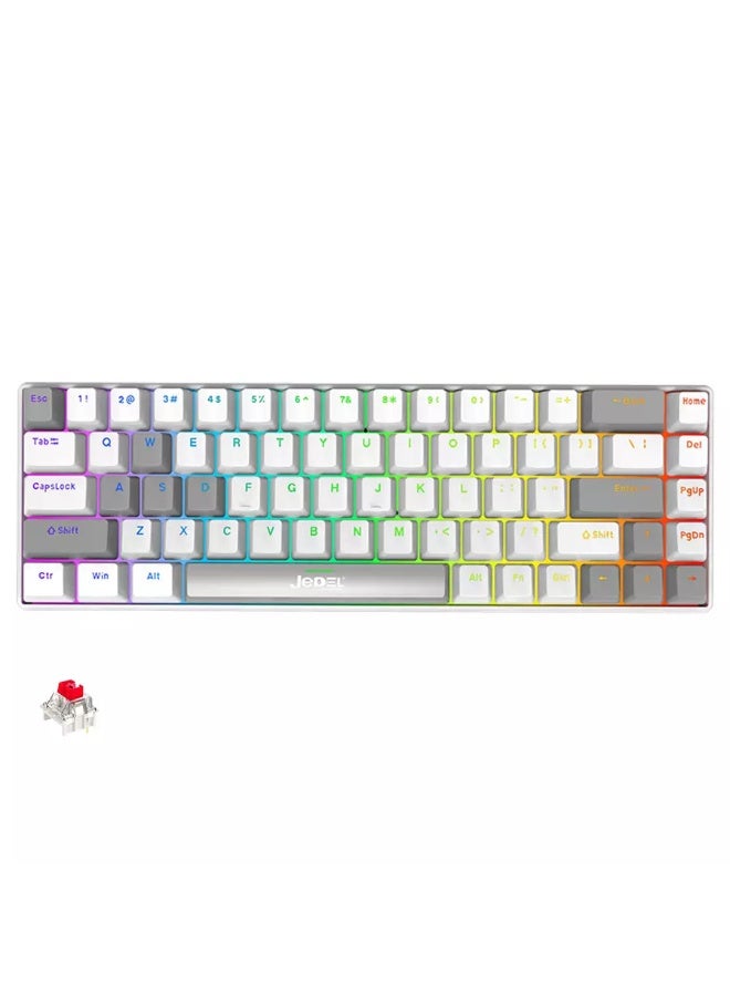 جي ديل لوحة مفاتيح ميكانيكية للألعاب KL141 68% - مفاتيح حمراء - إضاءة LED قوس قزح (إنجليزية وعربية) - Image 1
