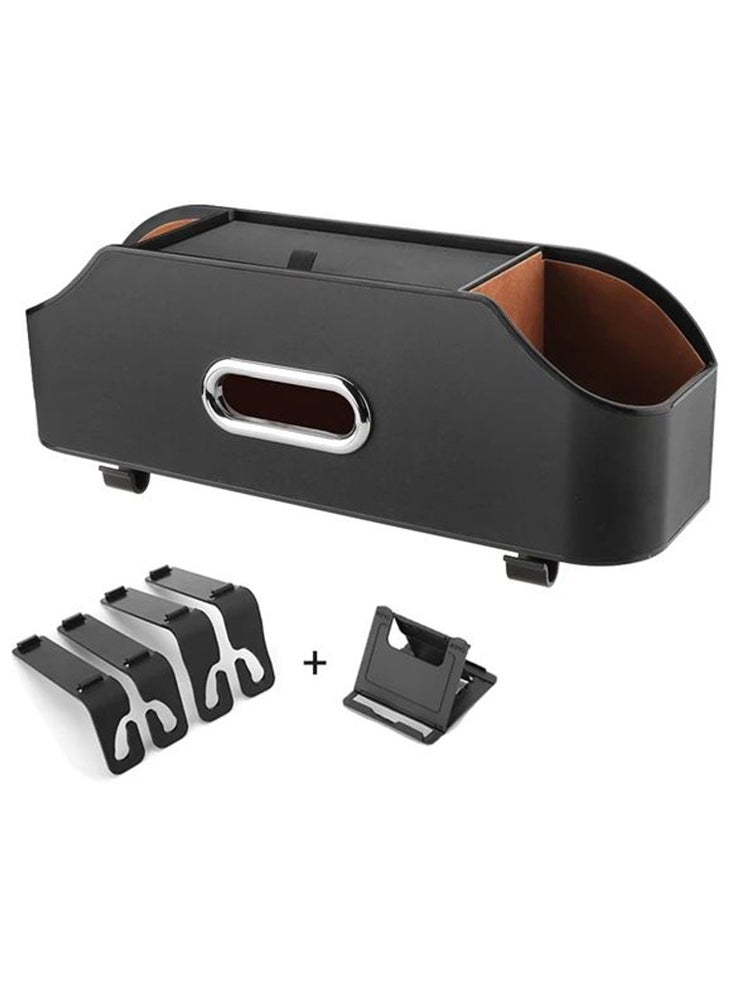 CARONIC 1 Pcs Vehicle Multifunctional Storage Box, Car Back Seat Organizer and Storage with 2 Drink Cup Holder, Premium PU Leather Universal Hanging Car Seat Back Organizer Black Color  - Image 1
