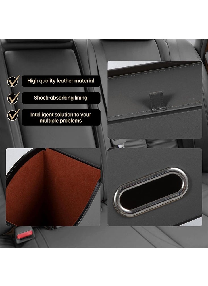 CARONIC 1 Pcs Vehicle Multifunctional Storage Box, Car Back Seat Organizer and Storage with 2 Drink Cup Holder, Premium PU Leather Universal Hanging Car Seat Back Organizer Black Color  - Image 4