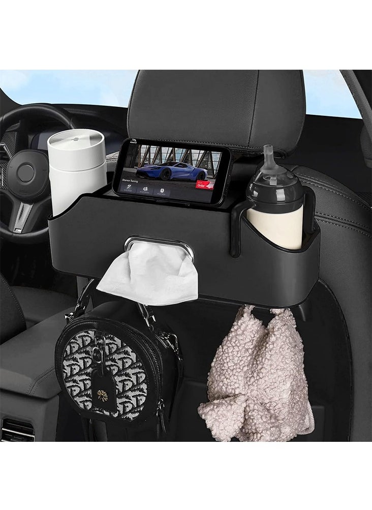 CARONIC 1 Pcs Vehicle Multifunctional Storage Box, Car Back Seat Organizer and Storage with 2 Drink Cup Holder, Premium PU Leather Universal Hanging Car Seat Back Organizer Black Color  - Image 5