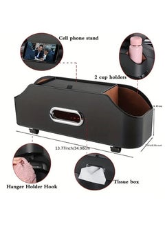 CARONIC 1 Pcs Vehicle Multifunctional Storage Box, Car Back Seat Organizer and Storage with 2 Drink Cup Holder, Premium PU Leather Universal Hanging Car Seat Back Organizer Black Color  - Image 2
