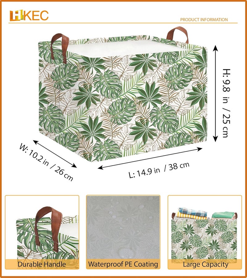 HKEC Rectangle Storage Basket with Handles,Collapsible Storage Bin,Books Box,Gift Basket(Golden Monstera) - Image 2