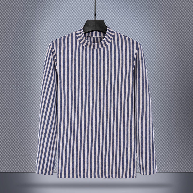 Striped Long Sleeve T-Shirt Men'S Round Neck Loose Inner Base Shirt Autumn Clothes A Generation Of - Image 1