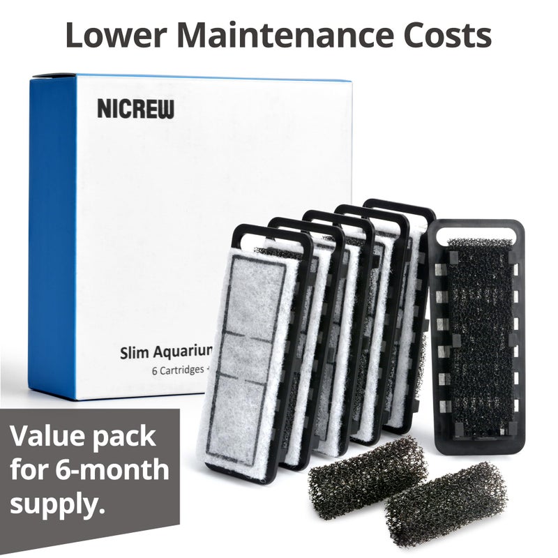NICREW Slim Aquarium Filter Cartridges (6 pcs) with Intake Sponges (2 pcs) - Image 3