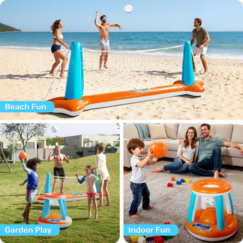 JOYIN XL Inflatable Pool Float Set, 125'' Volleyball Net & Basketball Hoops, Extra Large Floating Swimming Game Toy for Kids and Adults, Summer Floaties, Volleyball Court|Basketball, XL-Orange - Image 5