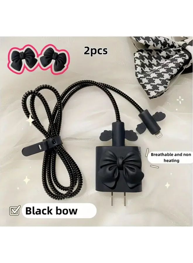Blue Resin Bow Cable Protector Ornament Compatible with Any Charging Head for Home Office Travel Use - Image 1