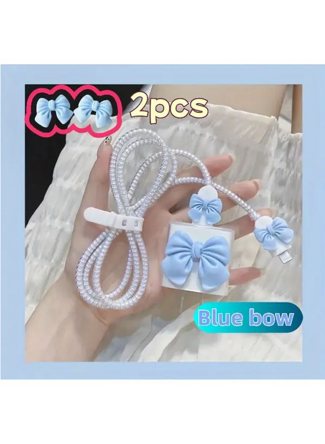 Blue Resin Bow Cable Protector Ornament Compatible with Any Charging Head for Home Office Travel Use - Image 4