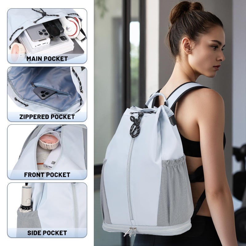 mygreen Gym Drawstring Backpack with Shoe Compartment â€“ Waterproof Sports Bag, Lightweight & Breathable for Gym, Travel, Yoga | Large Capacity, Foldable Design Black - Image 3