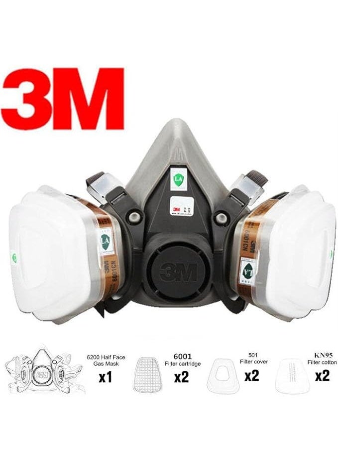 ثري ام قناع 3M 6200 مع الطقم الكامل – قناع نصف وجه قابل لإعادة الاستخدام مع فلاتر. - Image 1