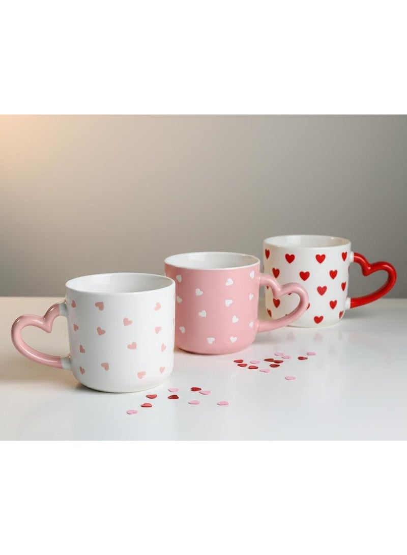 Romantic Heart Porcelain Mug Set - 3 Pieces for Cappuccino, Coffee, and Valentine's Day - Image 1